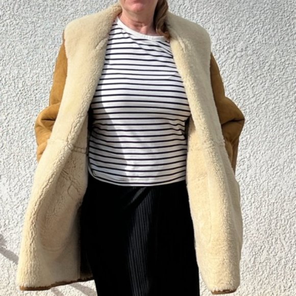 Ralph Lauren  Rare Vintage 80's Shearling Lambskin Suede Swing Coat - Picture 7 of 7